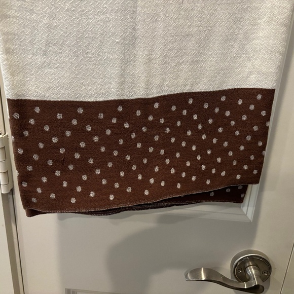 Vintage Cream and Brown Polka Dots Square Linen Tablecloth - Picture 2 of 7